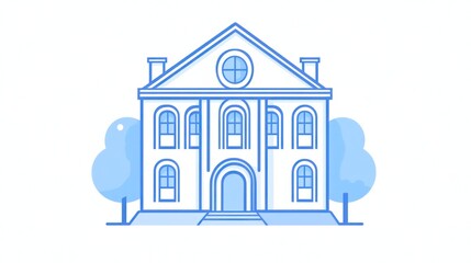 Fototapeta premium Simple outline drawing of a classic building with trees. Suitable for business, real estate, or architectural presentations