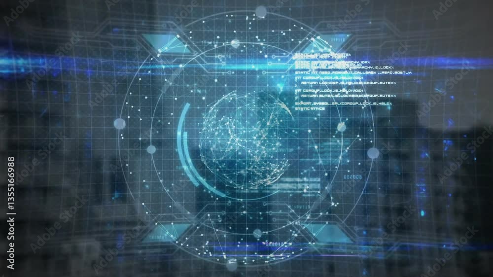 Poster digital globe surrounded by futuristic data and technology interface animation