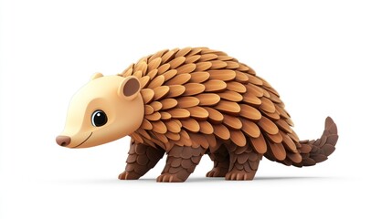 Cute cartoon pangolin on white background, whimsical animal, 3D illustration, for children's book