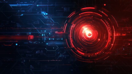 Fototapeta premium Abstract digital technology background with glowing red and blue circuit.