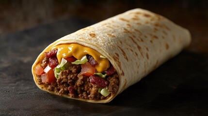Beef burrito with cheese sauce