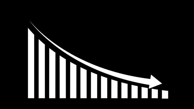 Animated graph chart with upward on a black background. cyan color graph Abstract decreasing business graph chart animation on Black background. Bad Economy Recession Graph Chart Chalkboard Style.