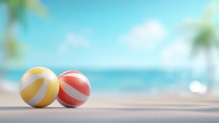 Two colorful beach balls on the sandy shore, classic day two
