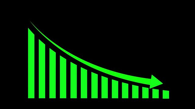 Animated graph chart with upward on a black background. cyan color graph Abstract decreasing business graph chart animation on Black background. Bad Economy Recession Graph Chart Chalkboard Style.