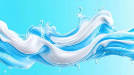 Naklejka premium A dynamic stream of light blue and white liquid, with splashes and flowing curves