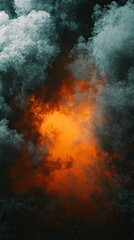 Fiery sunset cloudscape, dramatic orange glow, dark smoky atmosphere, artistic background
