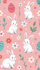 bunnies doodles flowers easter eggs beautiful pink background suitable easter cards banner textiles wallpapers vector