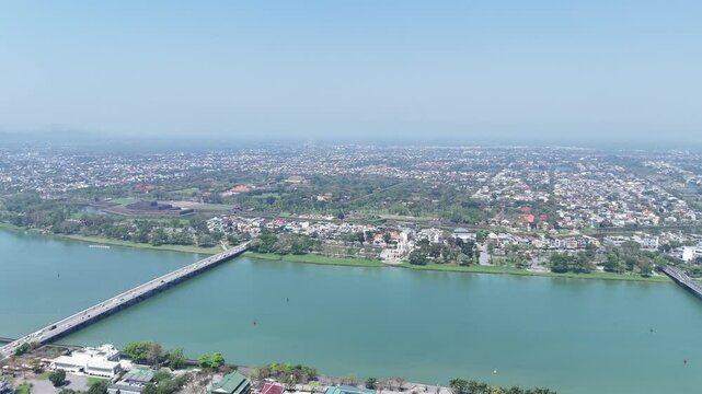 Aerial view of Hue city and Imperial City, Vietnam