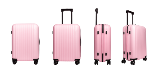 Luggage set, stylish suitcase and bag in pink color, compact and trendy design. Travel accessories,
