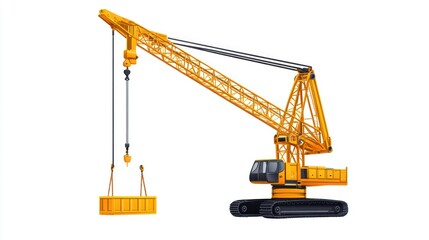 Industrial Crane Lifting Cargo Against White Background. Possible Use Engineering illustration