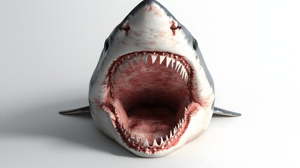 Realistic Great White Shark with Open Mouth Displaying Sharp Teeth in an Ocean Setting