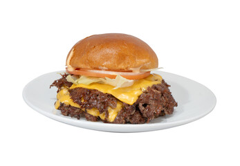 Double Cheeseburger with Lettuce and Tomato on a Plate