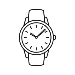 Wristwatch Outline Vector Illustration,Minimalist Watch Line Art Design,Classic Wristwatch Icon in Black and White,Hand Drawn Watch with Hour and Minute Hands,Simple Analog Watch Sketch
