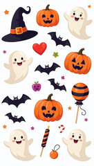 Obraz premium cute halloween elements include hat ghosts bats candy spooky items perfect stickers illustrations parties