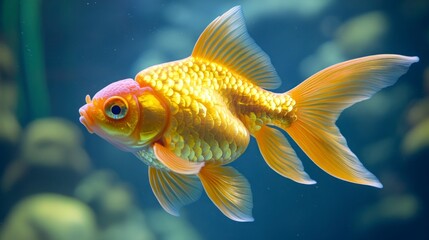Obraz premium goldfish, Freshwater fish Carassius aurafus species in the Cyprinidae . Scales throughout the body are golden