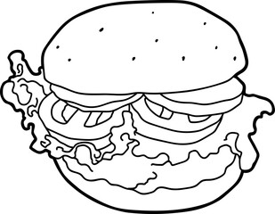 Outlined Beef Burger with Lettuce, Tomato, Pickles and Bun