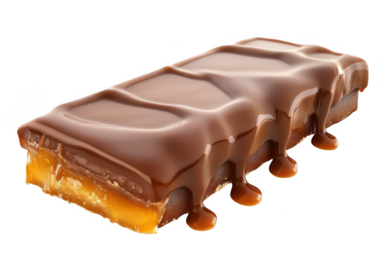 Chocolate caramel bar with drizzled isolated on transparent background