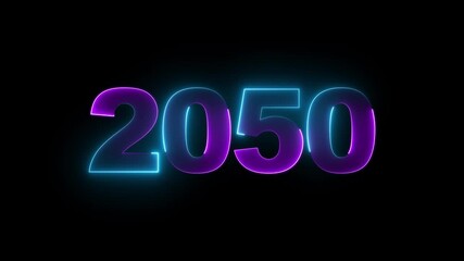 Calendar 2050 Sal neon glowing orange and lime green color animation. abstract glowing neon text icon 2050 on black background. abstract glowing neon text icon 2050 on black background.
