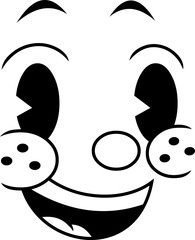 Outlined Happy Retro Cartoon Face with Big Smile and Freckles. Vintage 30s 50s 60s Animation Character