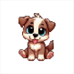 Fototapeta premium Pixel images of cartoon puppies. Colorful funny puppies. Retro images of animals. Puppies for the soul and mood