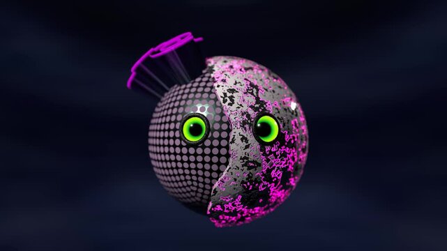 Futuristic Cyber Robot Avatar Loop &ndash; Animated AI Face with Big Expressive Eyes, Digital Sci-Fi Character with Neon Details and Tech Smile Aesthetics