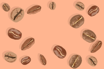 a collection of several coffee beans on a brown background