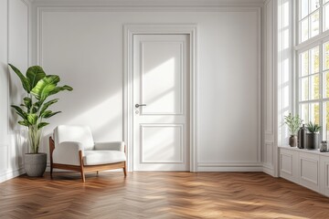 Bright, elegant interior with a comfortable armchair