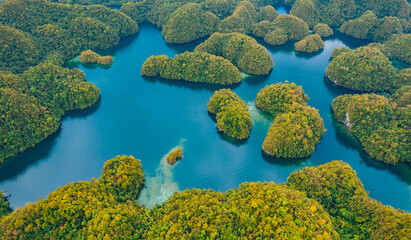 Breathtaking Aerial View of Sohoton Cove – A Hidden Paradise of Lush Limestone Cliffs, Turquoise...