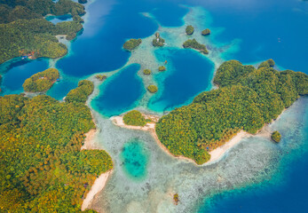Stunning Island Formations in the Ocean of Siargao – A Breathtaking Aerial View of Crystal-Clear Waters, Lush Green Islets, and a Tropical Paradise Like No Other!
