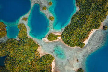 Stunning Island Formations in the Ocean of Siargao – A Breathtaking Aerial View of Crystal-Clear Waters, Lush Green Islets, and a Tropical Paradise Like No Other!
