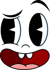 Suspicious Retro Cartoon Face with Raised Eyebrow and Skeptical Expression. 30s 50s 60s Vintage Animation Style Character. Vector Hand Drawn Illustration Isolated On Transparent Background