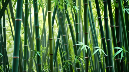 Obraz premium Beautiful Green Bamboo Forest with Sunlight – Tranquil Nature Background