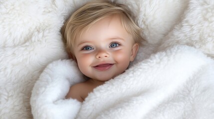 Fototapeta premium Sweet baby girl wrapped in a soft blanket