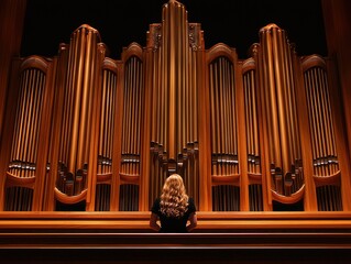 Woman facing pipe organ