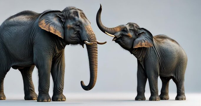 Asian wild elephant set against a white backdrop (male lacking tusks)