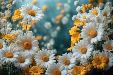 Fototapeta premium A vibrant field of daisies in full bloom under a sunny sky
