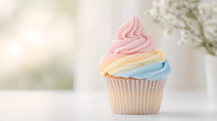 Rainbow Cupcake with Pastel Frosting.