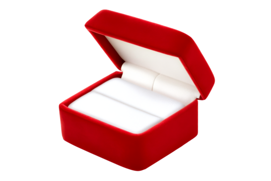 Open red velvet jewelry box isolated