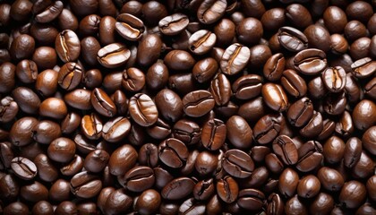 Obraz premium Close-up of roasted coffee beans with rich texture and dark aroma
