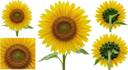 Fototapeta premium Sunflower 360: A Multi-Faceted Botanical Portrait on Pure White