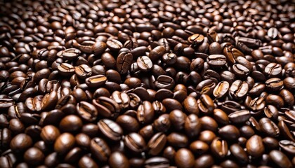 Obraz premium Close-up of roasted coffee beans with rich texture and dark aroma