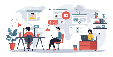 Virtual Office And Remote Work Lifestyle Illustration.