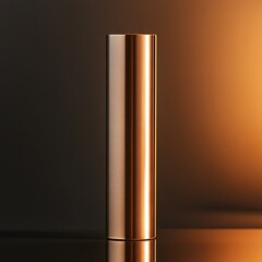 a metallic bronze tube glowing warmly under studio lighting, no labels or text, placed on a reflective surface, bold and luxurious vibe