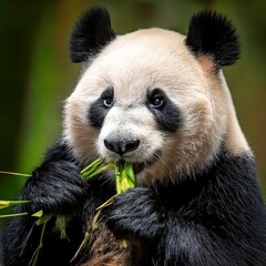 Naklejka premium Panda bear eating bamboo