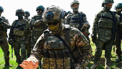 Modern Russian soldiers during training at the training ground