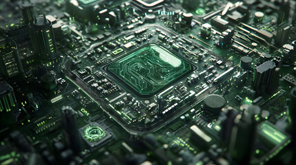 Fototapeta premium A highly advanced AI city where all systems are seamlessly integrated into a neural network.