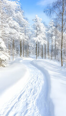 Fototapeta premium Snowy Winter Path Through Woods