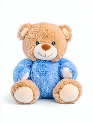 Obraz premium Soft Teddy Bear, Blue Outfit, Studio Shot
