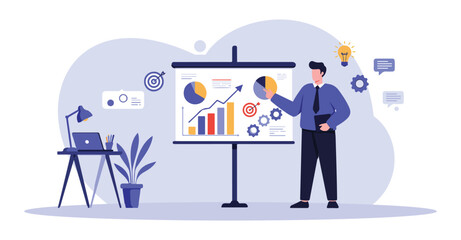 Business Presentation And Data Analysis Corporate Meeting Illustration.