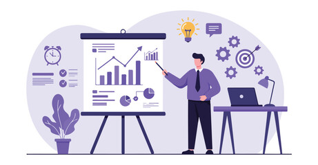 Business Presentation And Data Analysis Corporate Meeting Illustration.